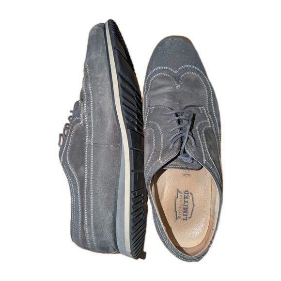Gray Suede Wingtip Brogue Lace Up Men\'s Dress Shoes Round Toe Rubber Sole